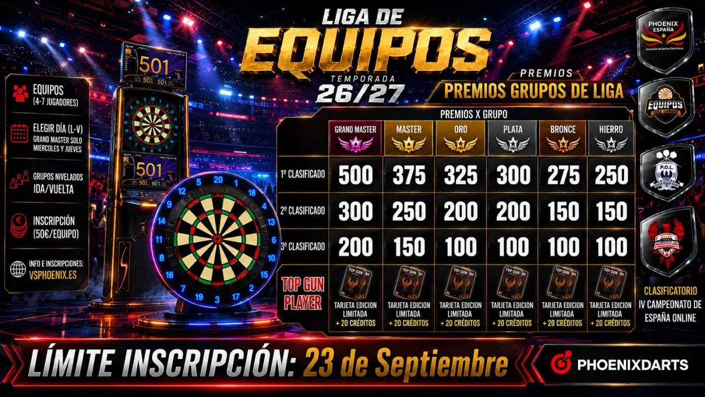 🎯🏆 LIGA DE DARDOS PHOENIX POR EQUIPOS 26-27 🎯🏆